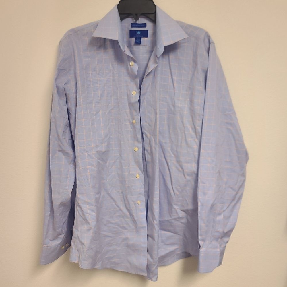 221 - Egara Blue No Iron Check Pattern Long Sleeve Button Shirt 15 1/2 - 34-35